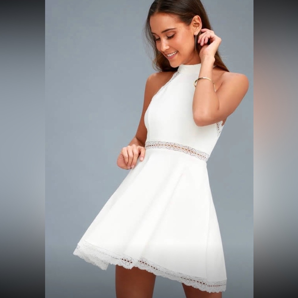 Lulu's Cream Lace Halter Dress